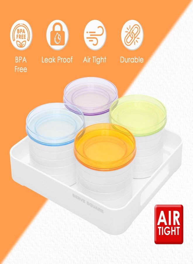 جايبي بلس مجموعة علب تخزين الفواكه المجففة المربعة المحكمة الإغلاق من جاي بي بلس سيرف مع صينية | بلاستيك مانع للتسرب وخالٍ من مادة BPA لتخزين الطعام الجاف، سعة 500 مل، مجموعة من 4 قطع، لون أبيض - Image 2